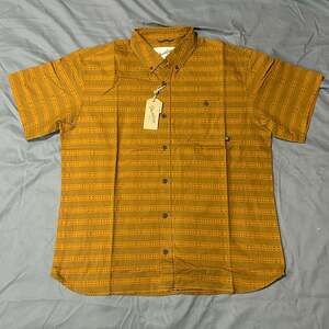 Duck Camp Daily Grind Short Sleeve Button Down Shirt Rust Brown Fish Bone